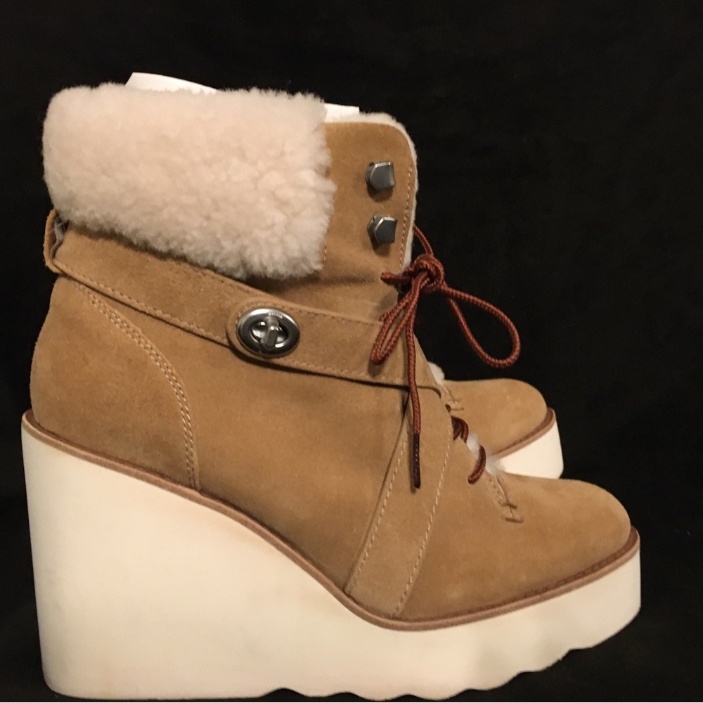 Coach Kenna Camel Wedge Booties 7.5 - Picture 5 of 6